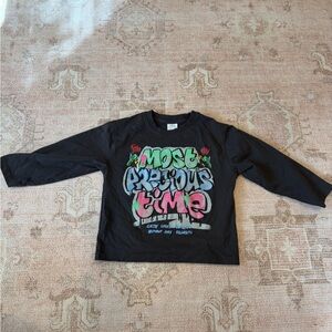 Zara Kids Black Long Sleeve Graphic Tee